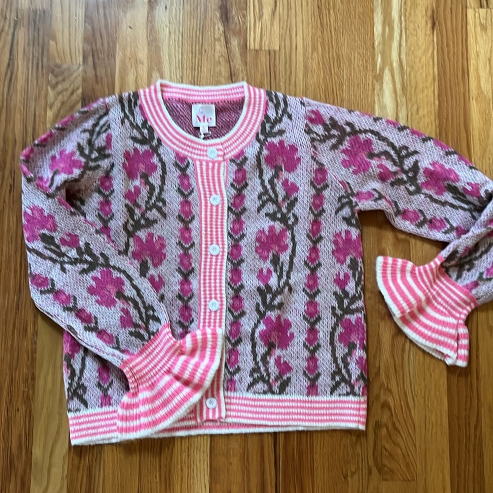 Pink Floral Intarsia Button Up Sweater Cardigan - Picture 13 of 16